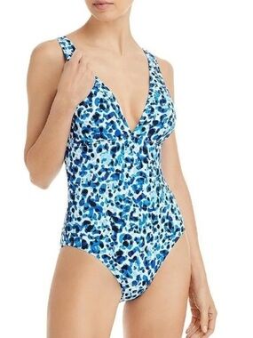 Tommy Bahama Palm Modern Blue Leopard-Print One-Piece Swimsuit